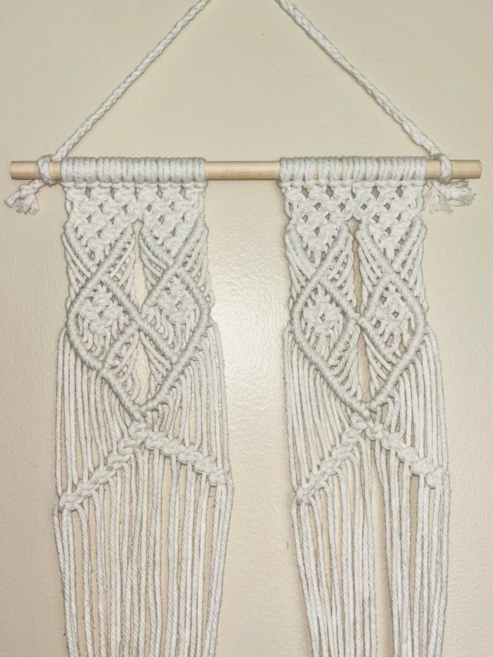 Handmade Macrame Wall Hanging Plant Holder in Natural Cream